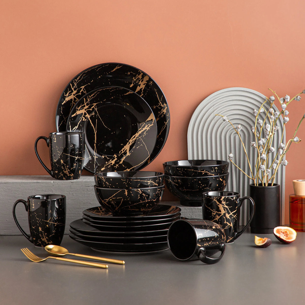 MALACASA Porcelain Dinnerware Set With Plates Bowls And Coffee Cups