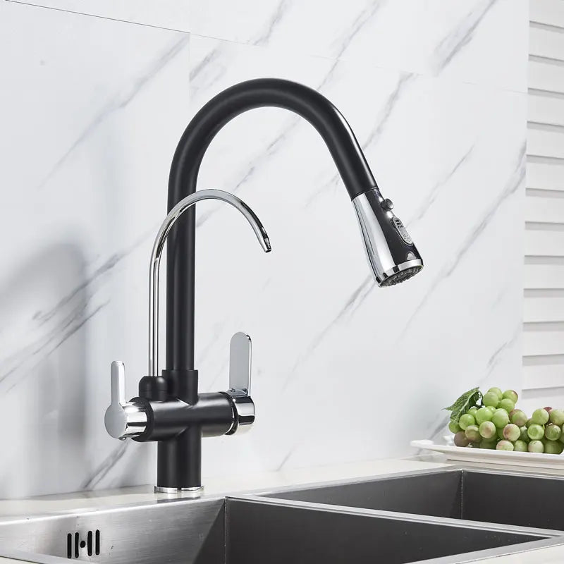 Gold /Black/Chrome Kithcen Purified Faucet Pull Out Water Filter Tap 2/3 Way Torneira Hot Cold Mixer Sink Crane Kitchen Drink