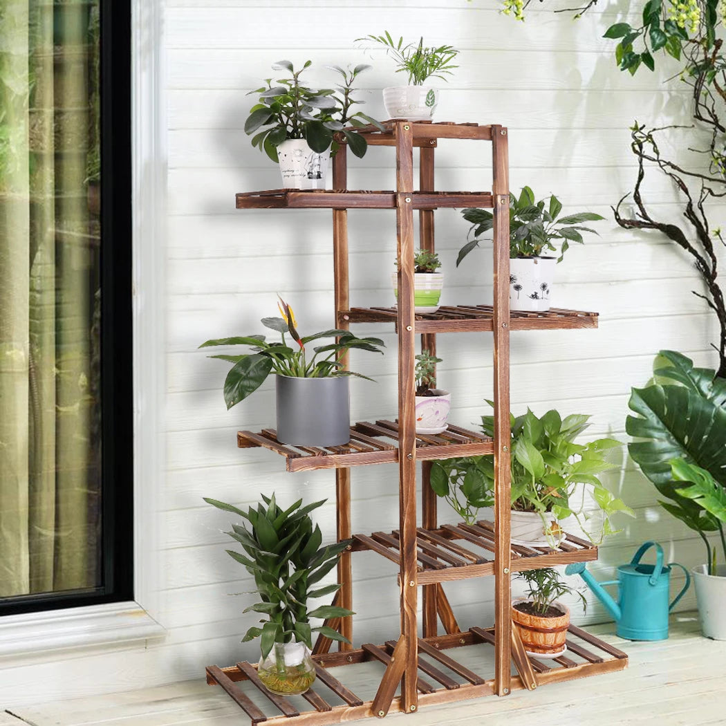 BINGOPAW 6 Tier Wooden Plant Stand Carbonized Display Rack