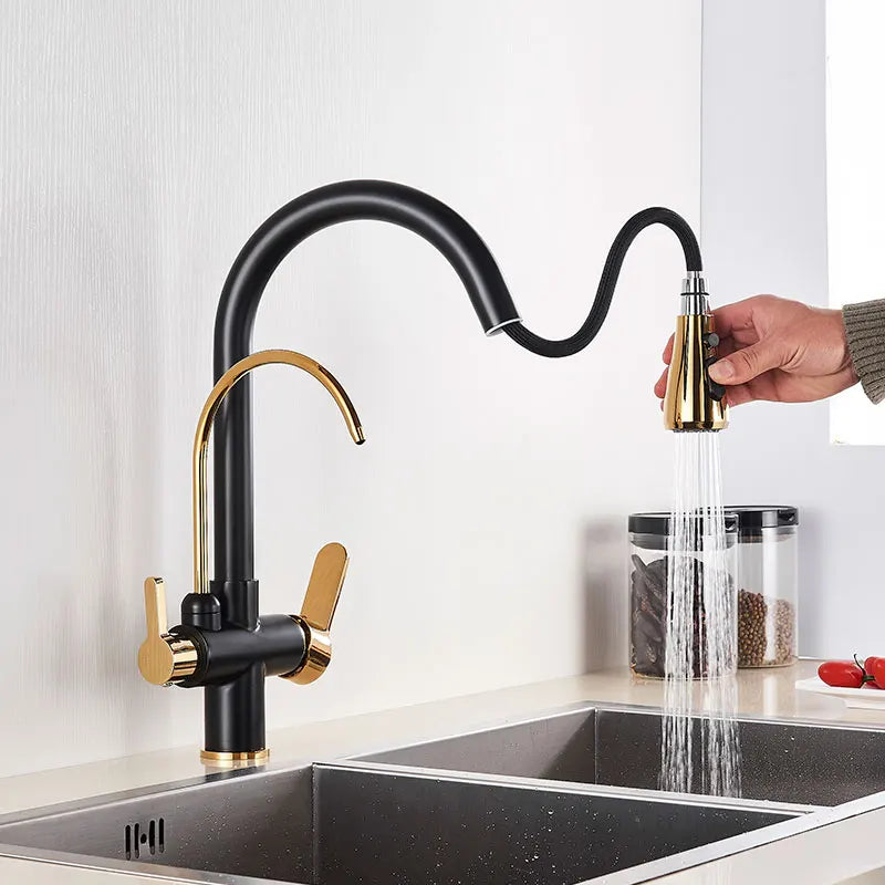 Gold /Black/Chrome Kithcen Purified Faucet Pull Out Water Filter Tap 2/3 Way Torneira Hot Cold Mixer Sink Crane Kitchen Drink