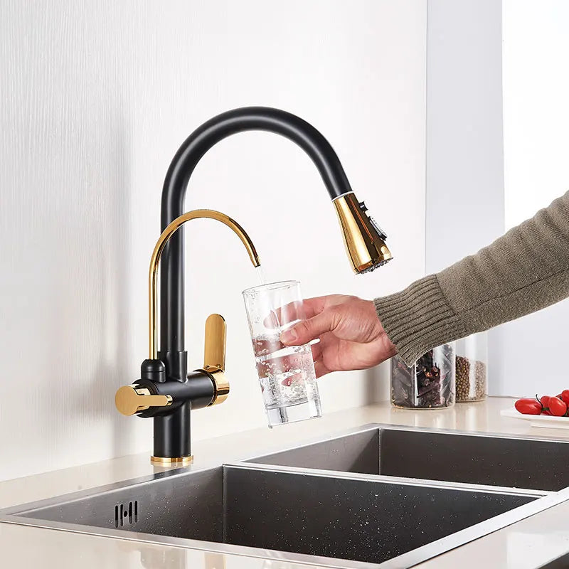 Gold /Black/Chrome Kithcen Purified Faucet Pull Out Water Filter Tap 2/3 Way Torneira Hot Cold Mixer Sink Crane Kitchen Drink