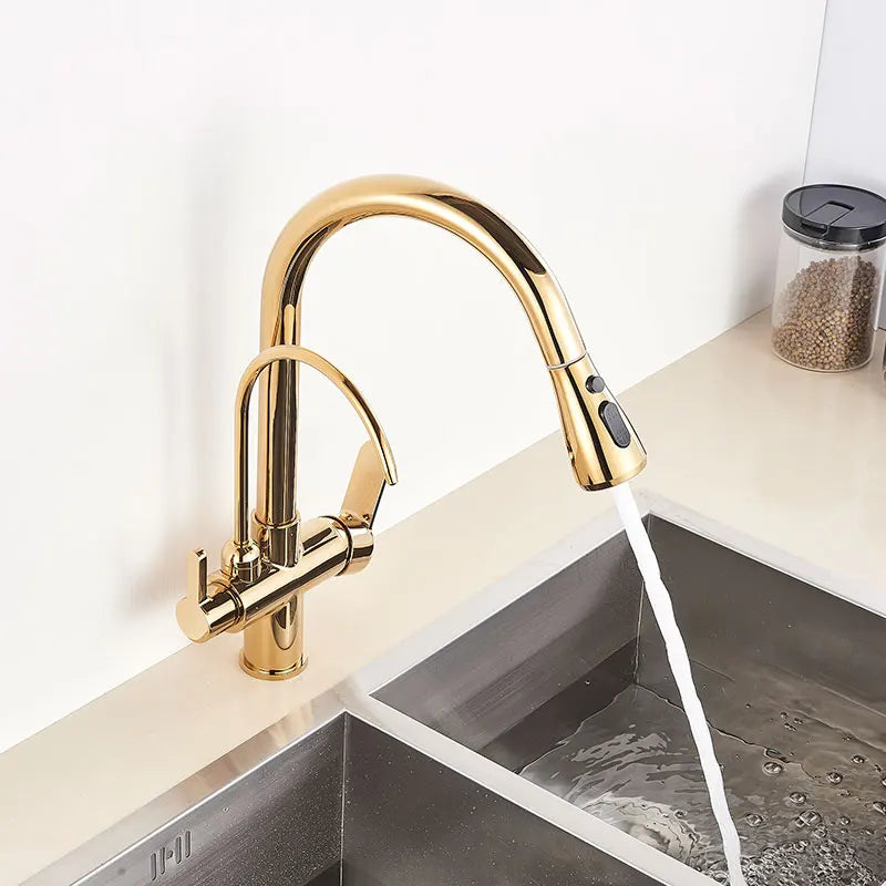 Gold /Black/Chrome Kithcen Purified Faucet Pull Out Water Filter Tap 2/3 Way Torneira Hot Cold Mixer Sink Crane Kitchen Drink