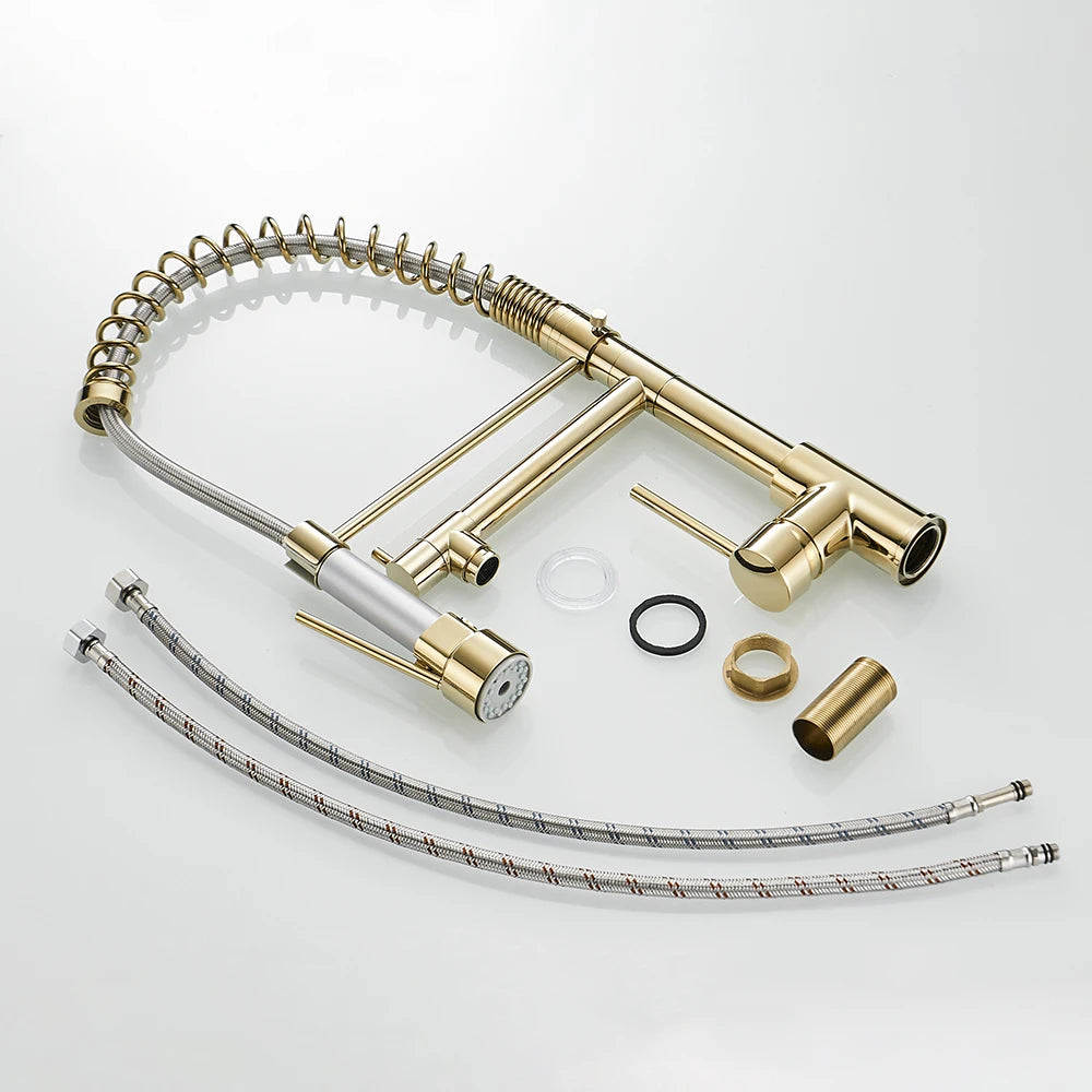 Gold Kitchen Faucets Gold Torneira Para Cozinha Faucet for Kitchen Sink Single Pull Out Spring Spout Mixers Hot Cold Water Tap