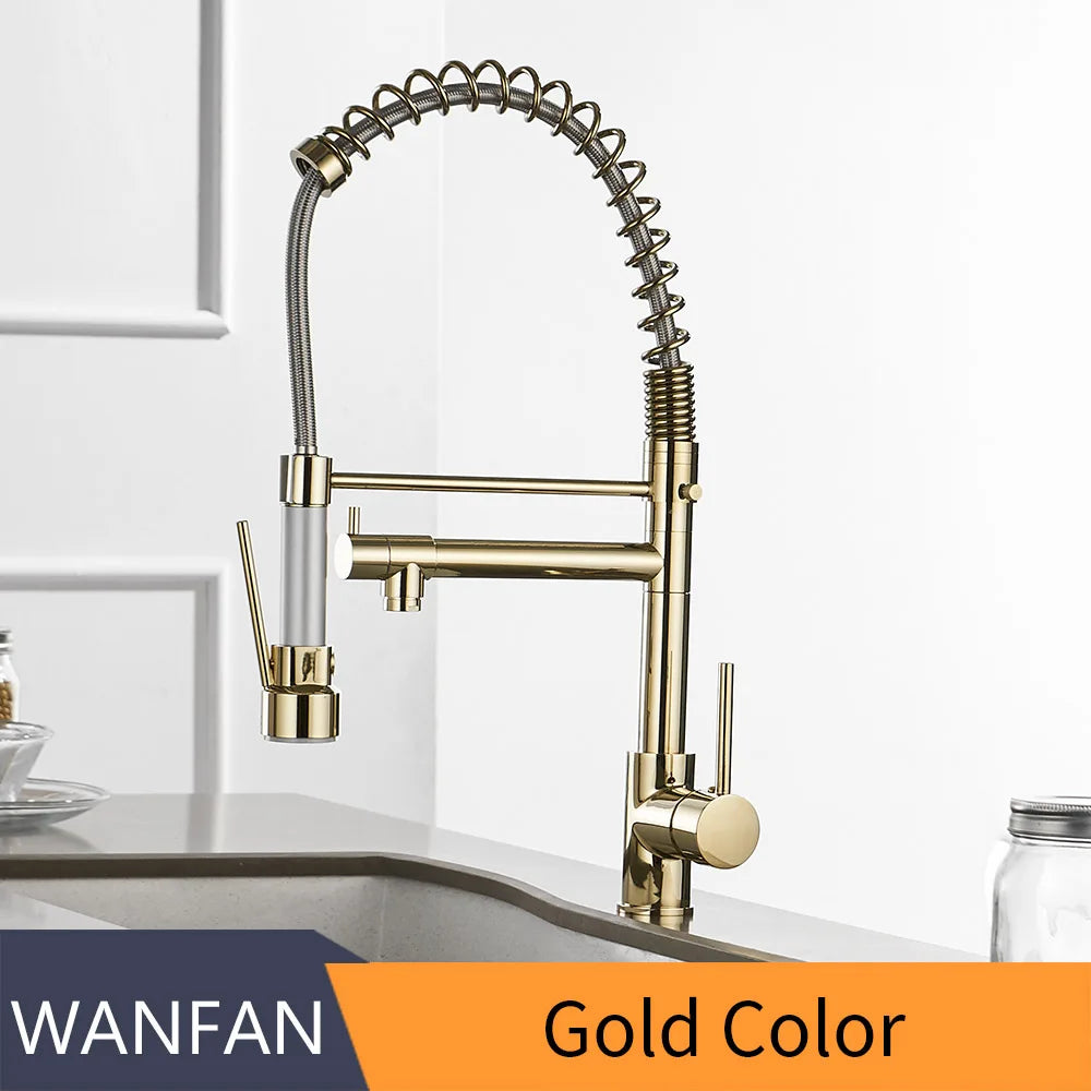 Gold Kitchen Faucets Gold Torneira Para Cozinha Faucet for Kitchen Sink Single Pull Out Spring Spout Mixers Hot Cold Water Tap