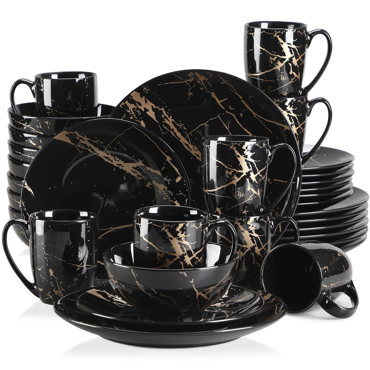 MALACASA Porcelain Dinnerware Set With Plates Bowls And Coffee Cups