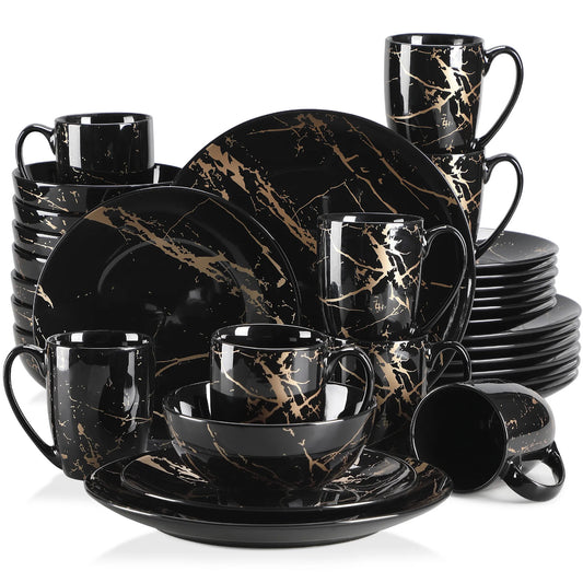 MALACASA Porcelain Dinnerware Set With Plates Bowls And Coffee Cups