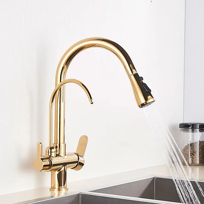 Gold /Black/Chrome Kithcen Purified Faucet Pull Out Water Filter Tap 2/3 Way Torneira Hot Cold Mixer Sink Crane Kitchen Drink