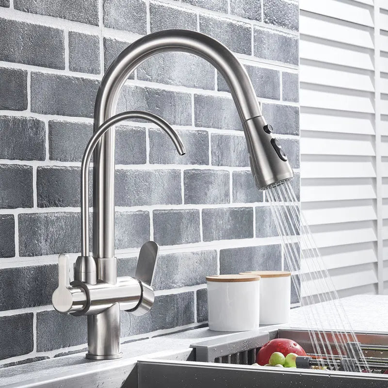 Gold /Black/Chrome Kithcen Purified Faucet Pull Out Water Filter Tap 2/3 Way Torneira Hot Cold Mixer Sink Crane Kitchen Drink