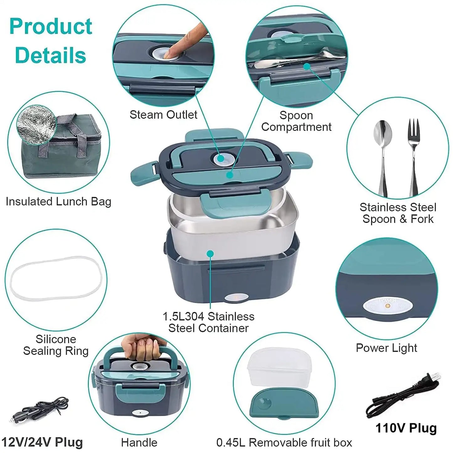 Electric Lunch Box Warmer 60W Portable Car And Home Leakproof