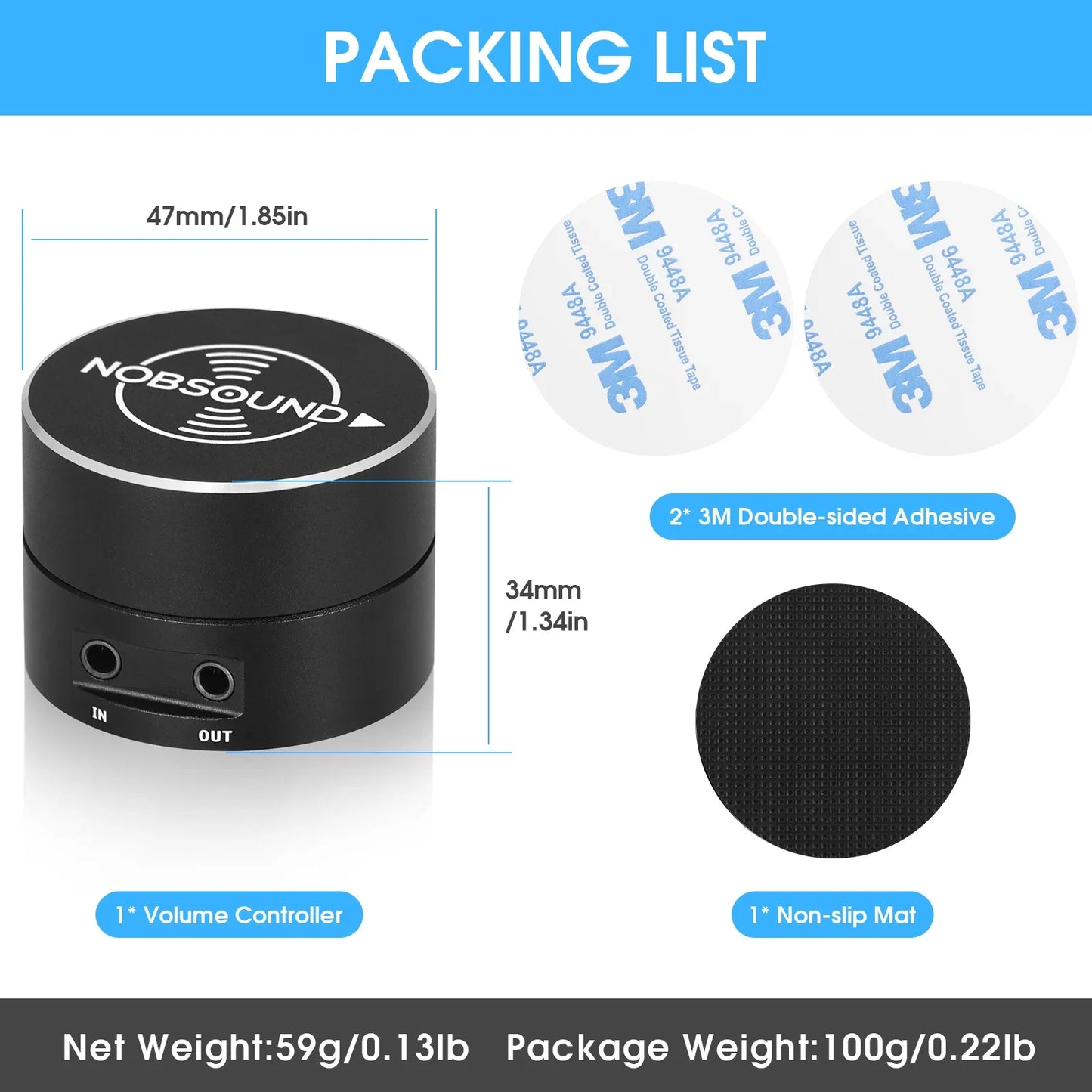 Nobsound Mini 3.5mm Volume Controller Knob Speaker Audio 3.5mm I/O Desktop Adjuster BOX for PC / Amplifier / Active Speakers