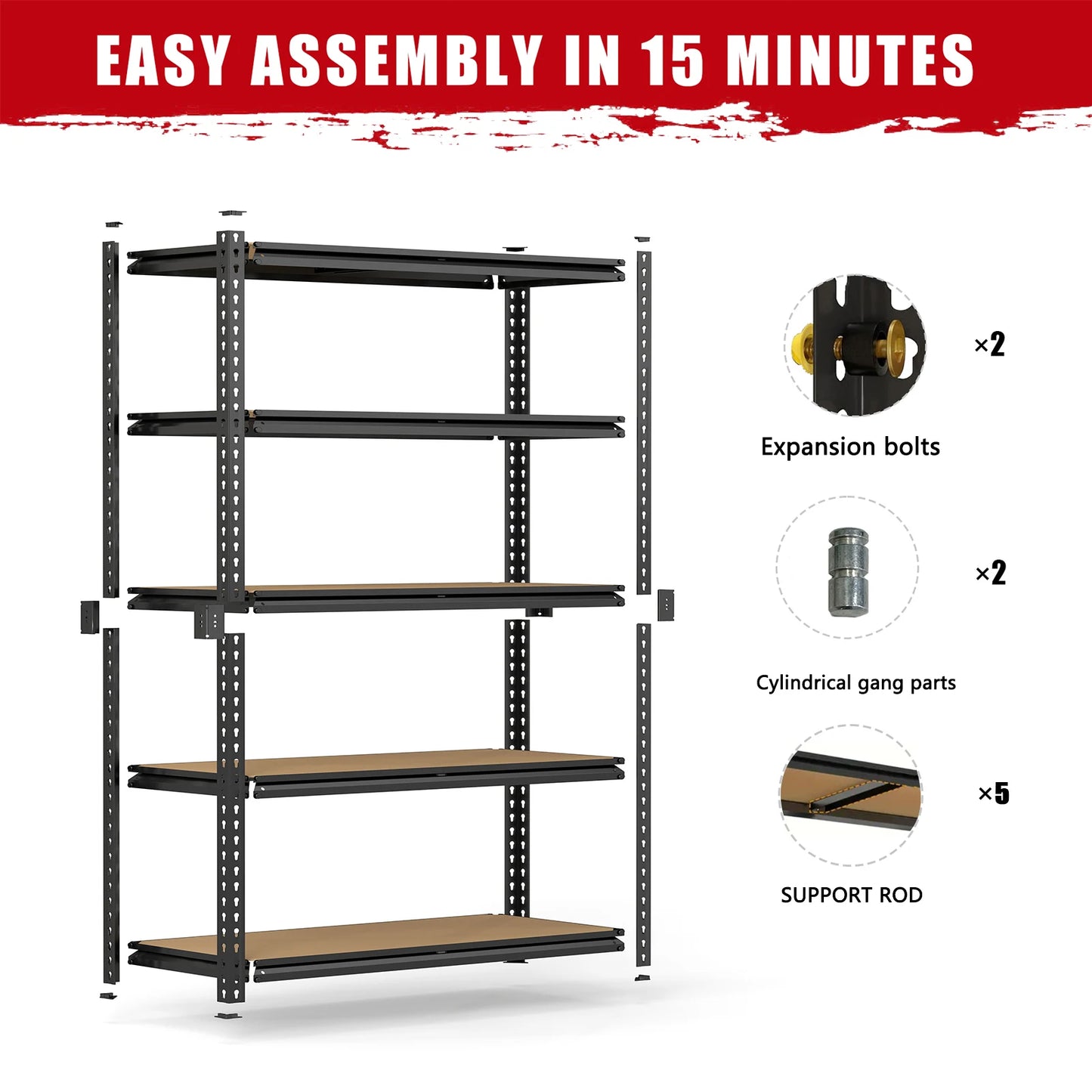 Heavy Duty 5 Tier Metal Garage Shelving Unit for Basement Pantry Closet