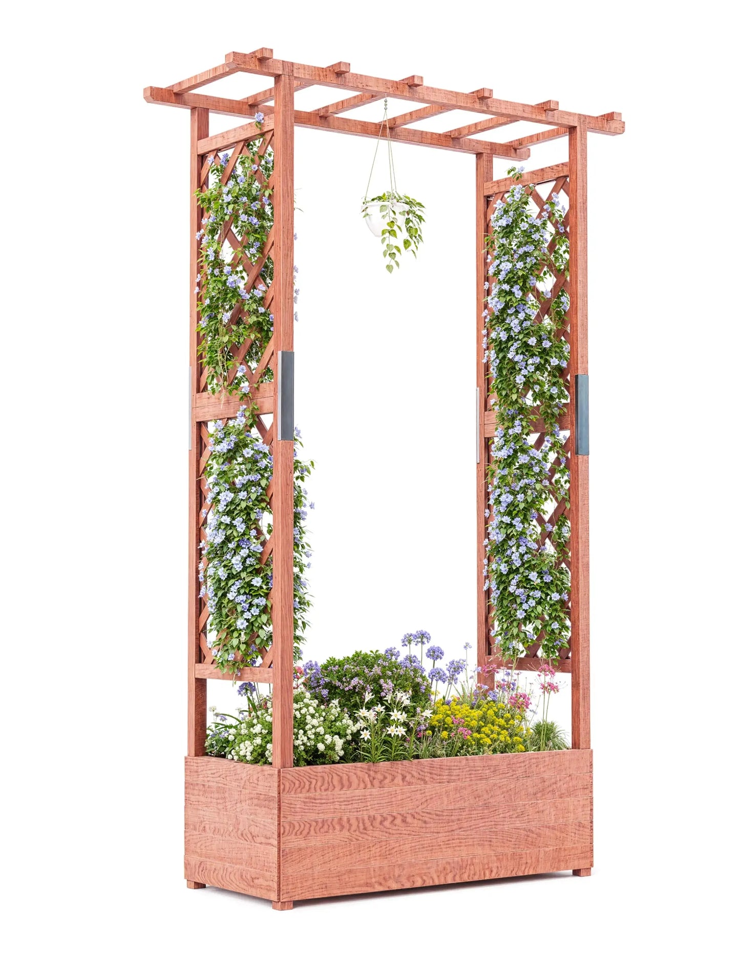 HiMISS Elevated Wooden Raised Garden Bed Trellis Canopy Drainage Planter