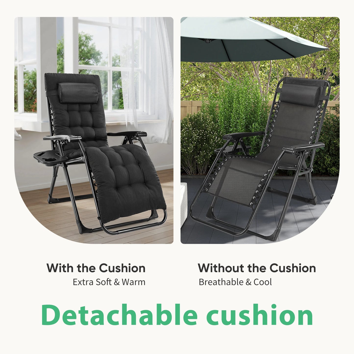 JHK Zero Gravity Recliner Outdoor Lounge Chair With Cup Holder