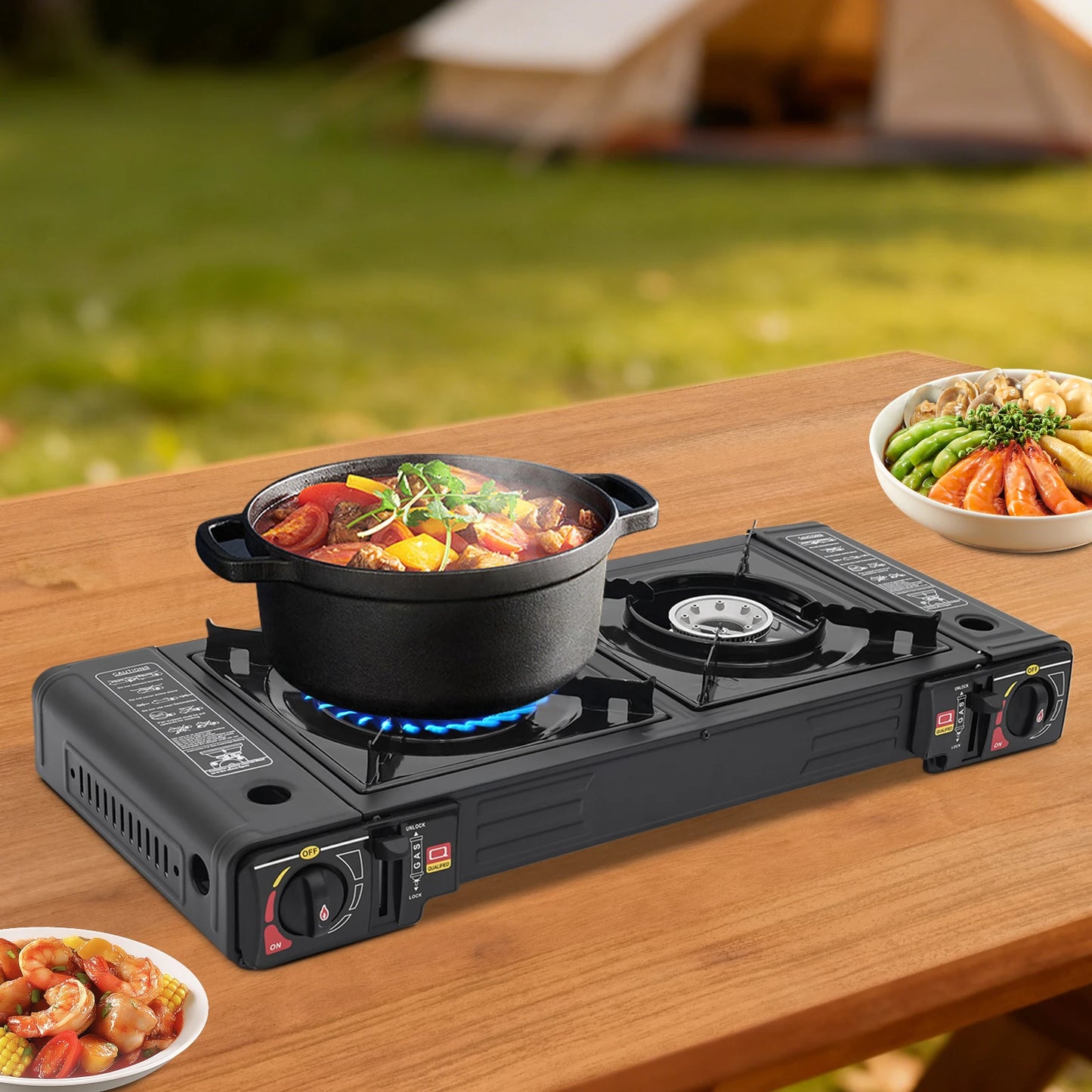 Double Burner Portable Gas Stove 2X2500W With Piezo Ignition Case