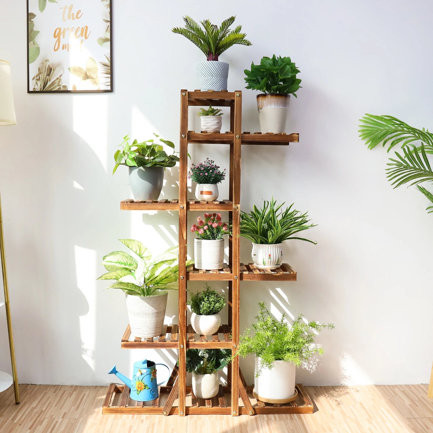 BINGOPAW 6 Tier Wooden Plant Stand Carbonized Display Rack