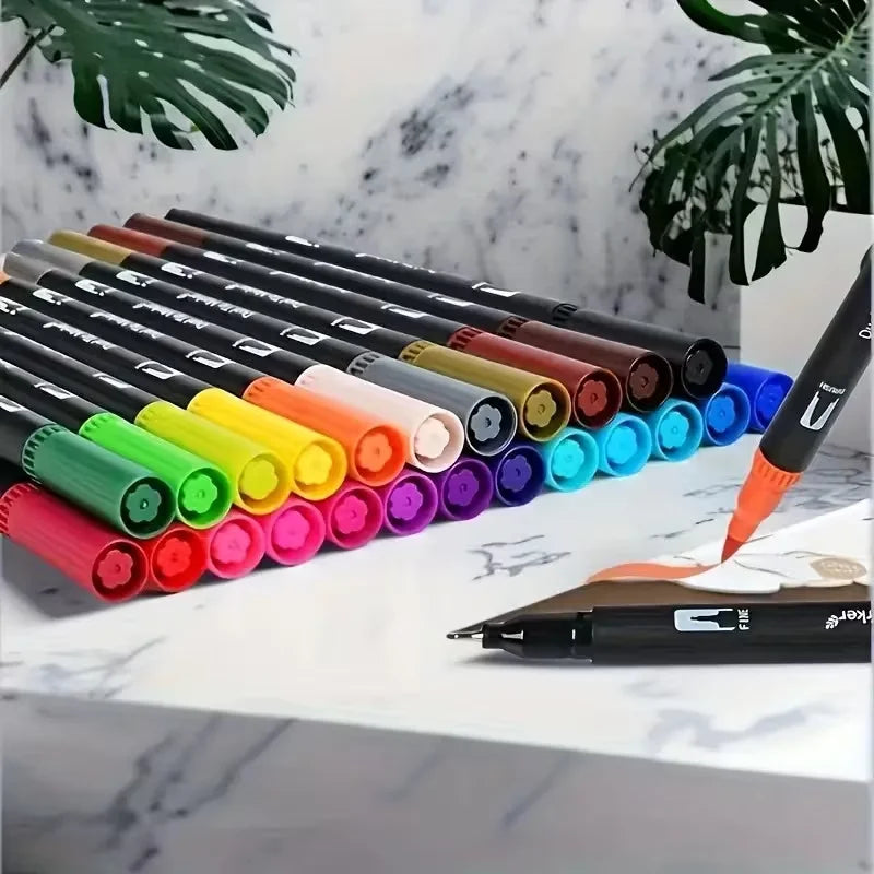 Vibrant DoubleEnded Watercolor Markers Art Set for Drawing and Crafts