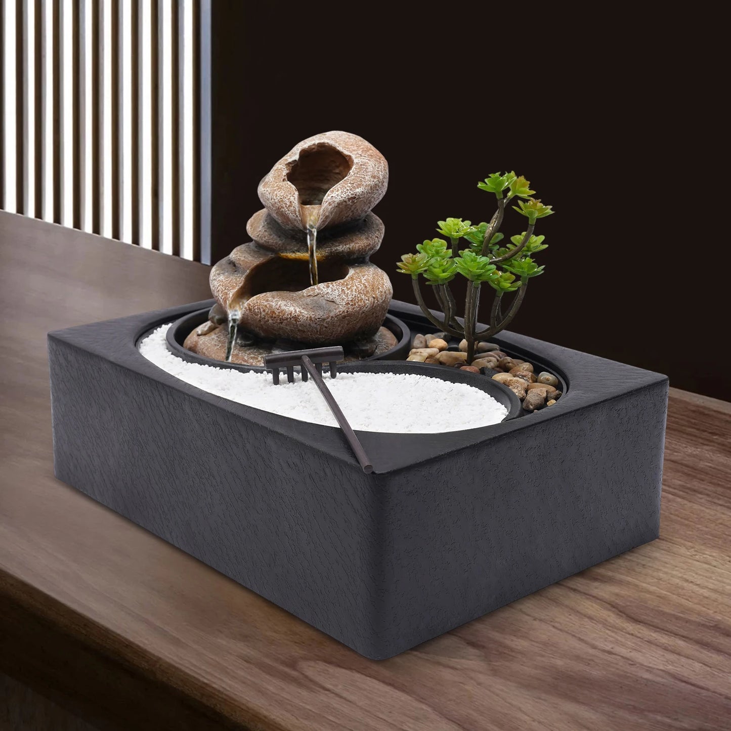 Bymaocar Tabletop Resin Rock Water Fountain With LED Light