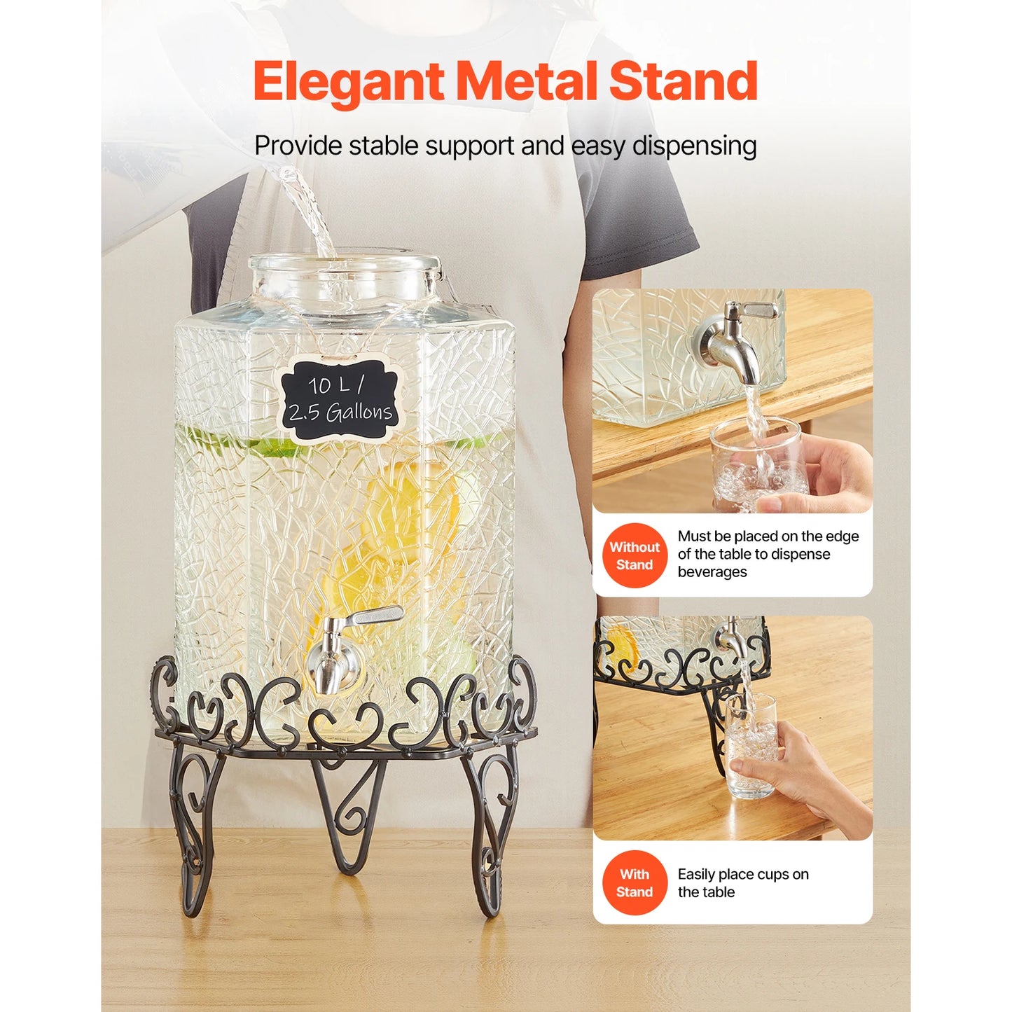 SucceBuy Glass Beverage Dispenser With Metal Stand Spigot