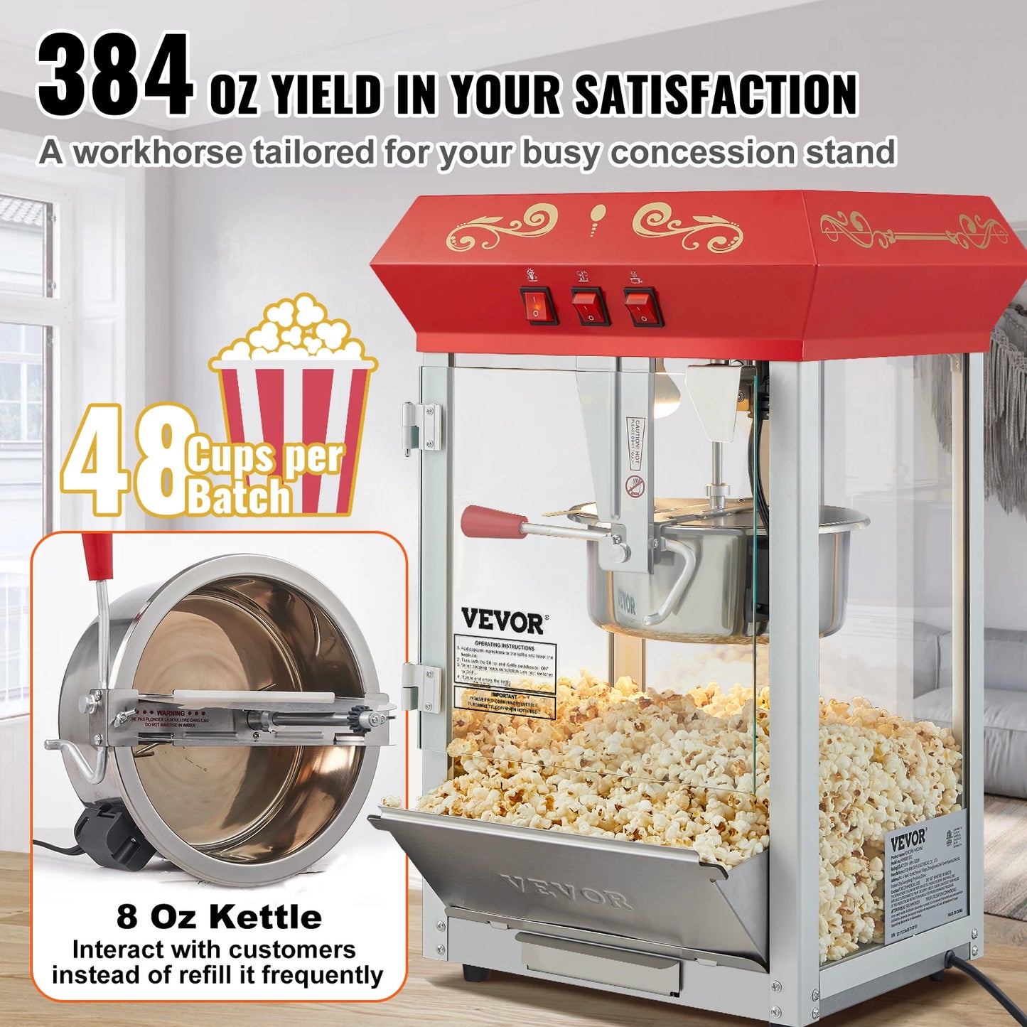 SucceBuy Commercial Electric Popcorn Maker 500W 110V