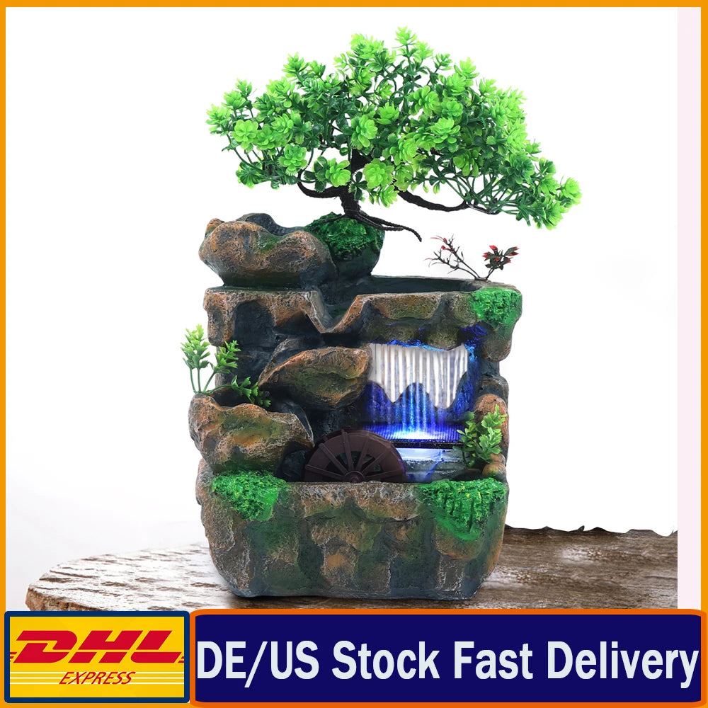 Indoor Resin Waterfall Fountain With Color Changing Led Lights
