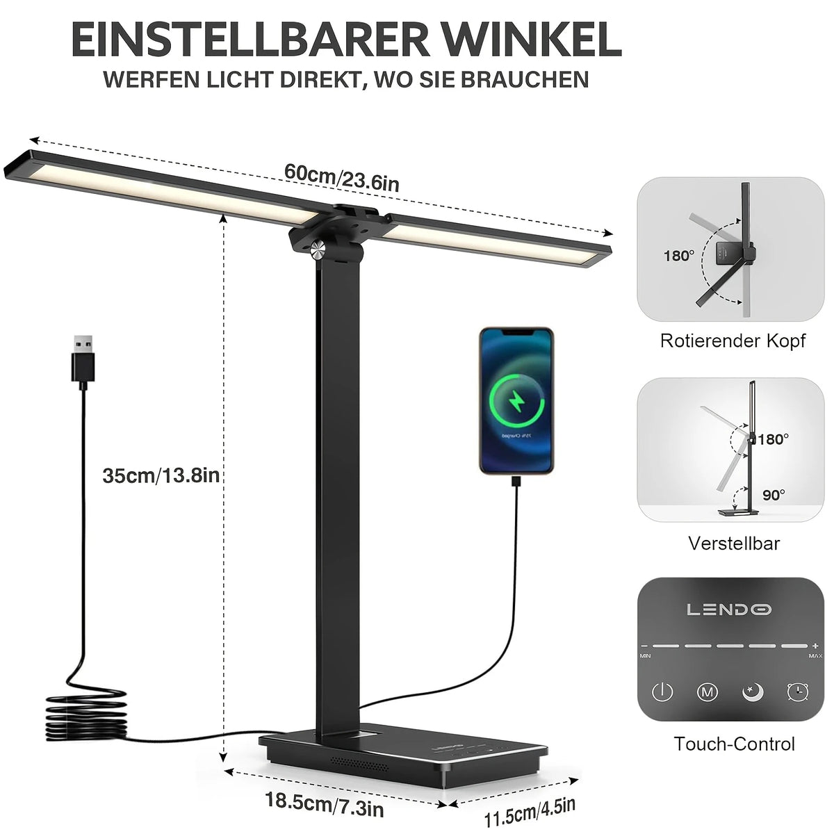 DUMILOO Double Head LED Desk Lamp with USB Charging