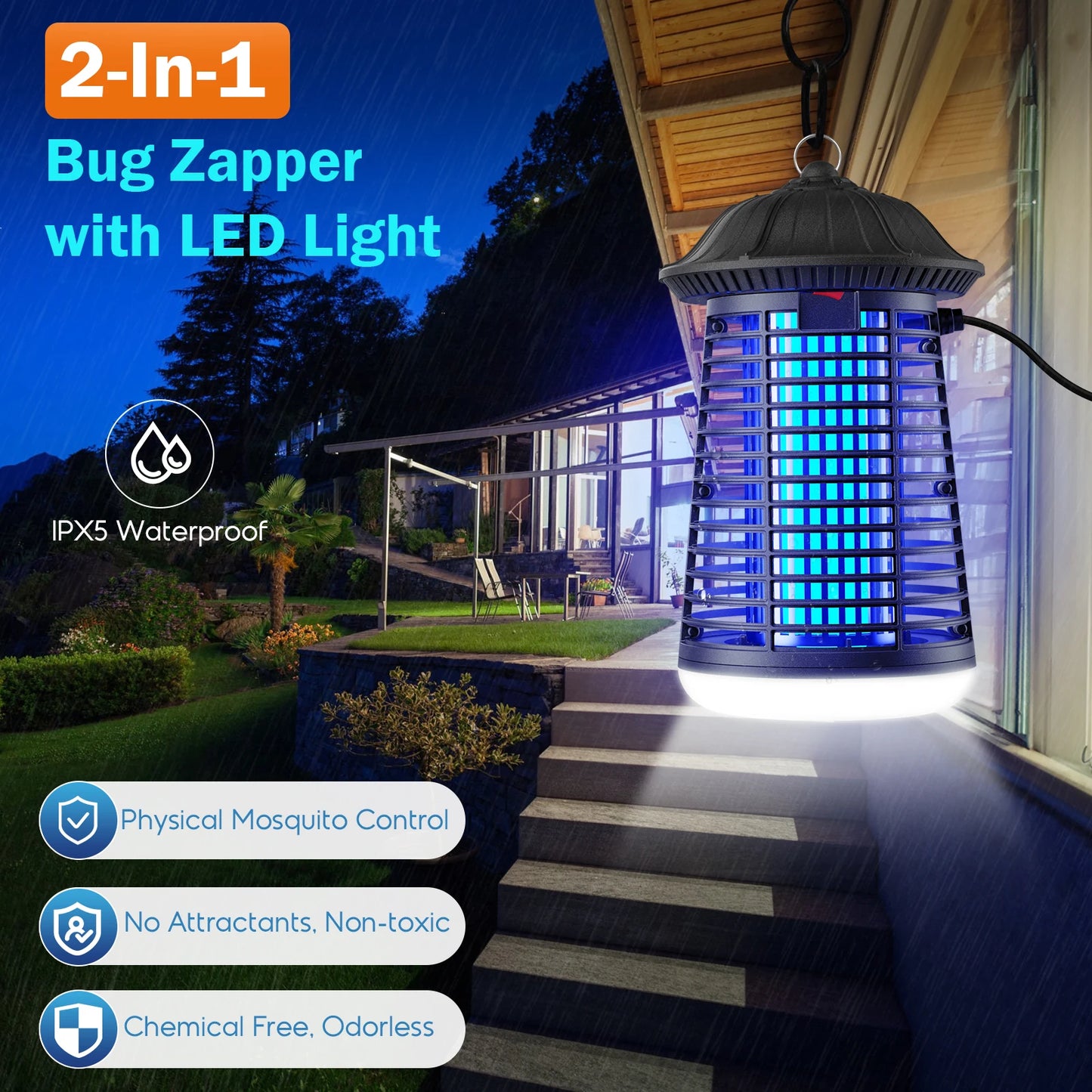 Electric Bug Zapper 2-in-1 Indoor Outdoor Mosquito Killer With Light