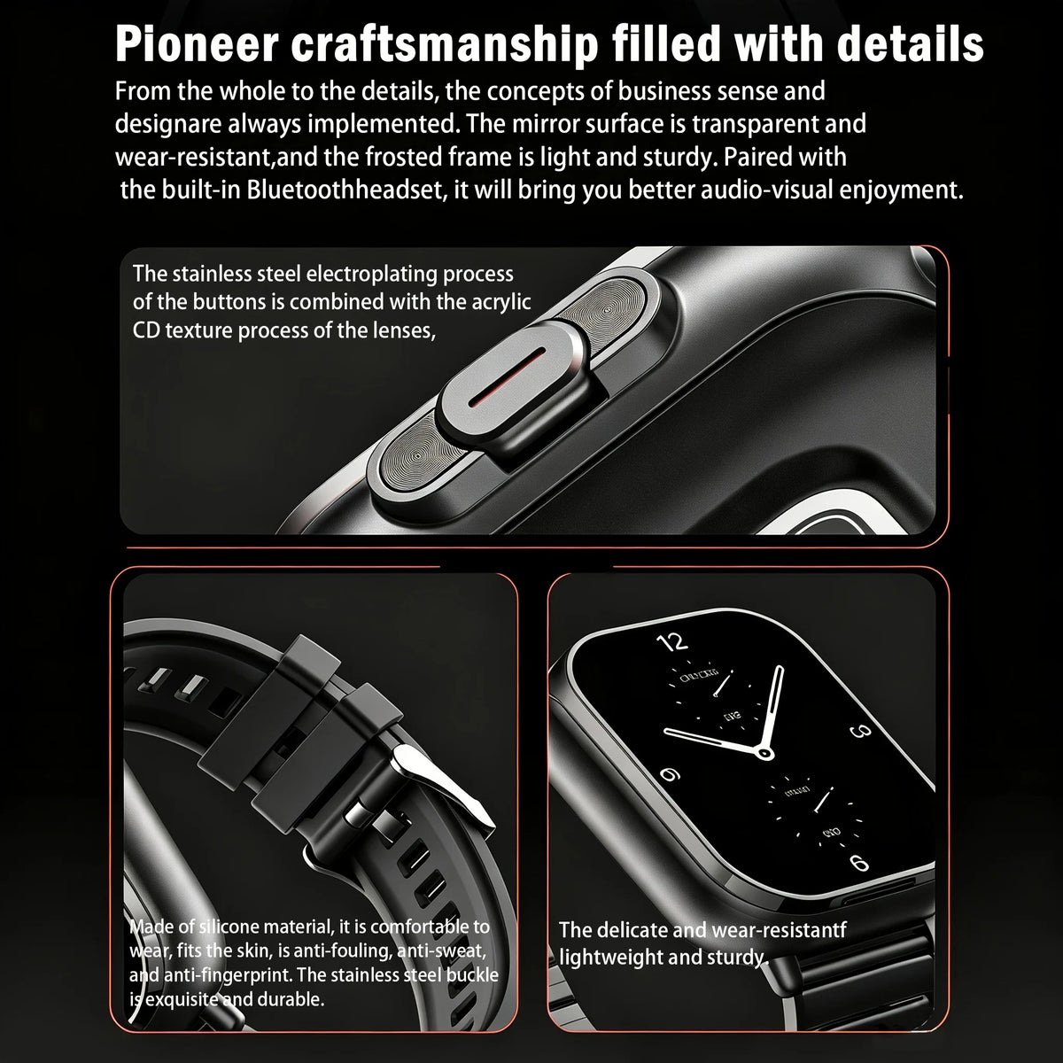 ERUN Smartwatch With Wireless Earphones Touchscreen And Fitness Tracking
