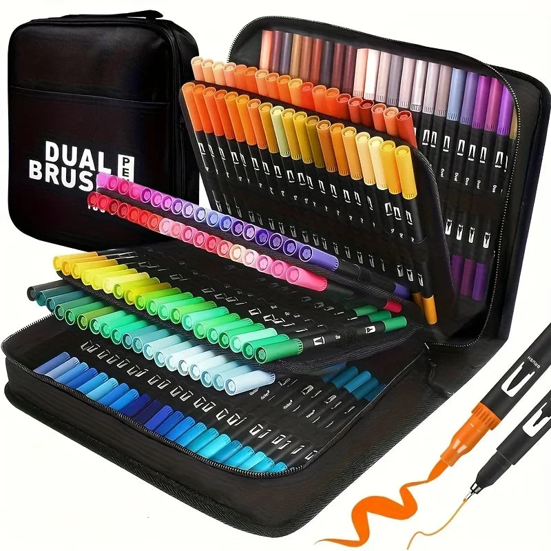 Vibrant DoubleEnded Watercolor Markers Art Set for Drawing and Crafts