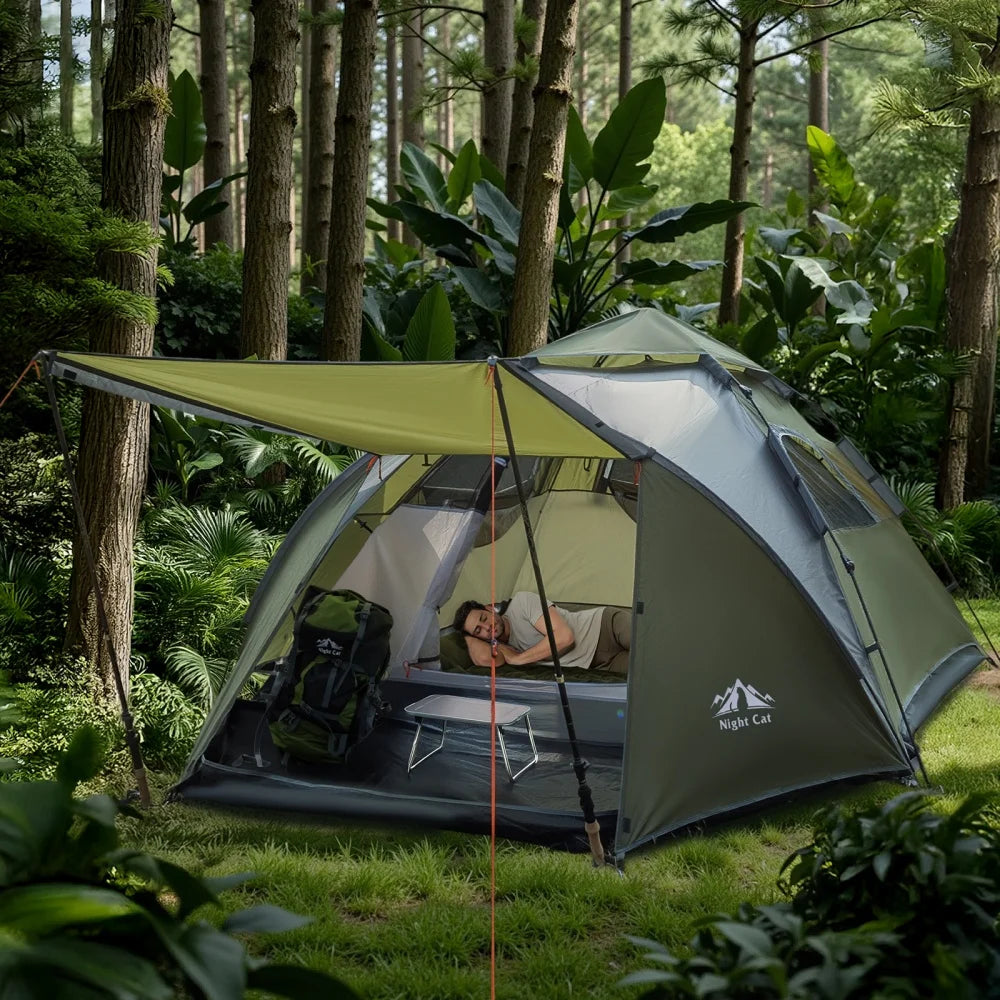 Night Cat Pop Up Tent Automatic Waterproof Rainfly