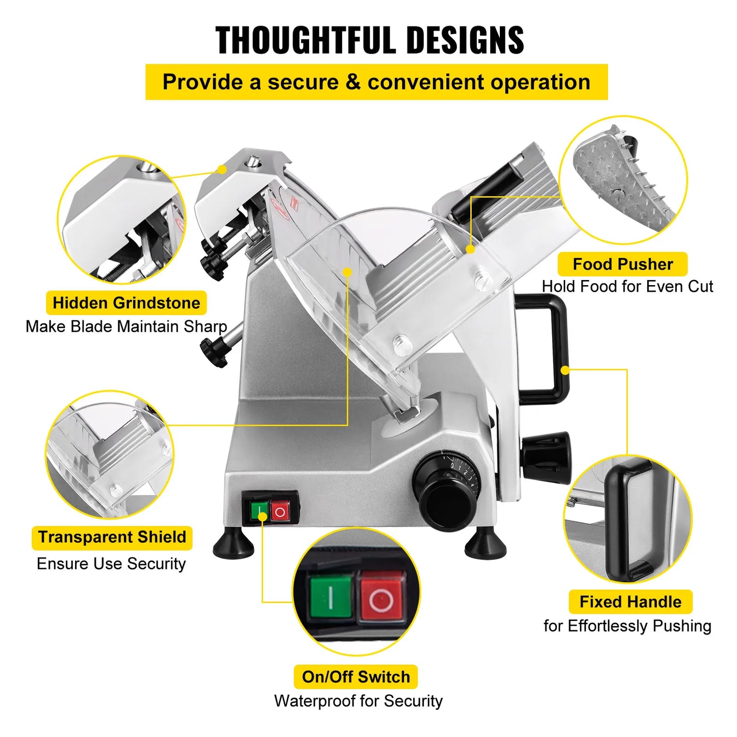SucceBuy Meat Slicer 8/10inch Carbon Steel Blade Electric Deli Food Slicer Adjustable Thickness Commercial Home Cut Meat Cheese