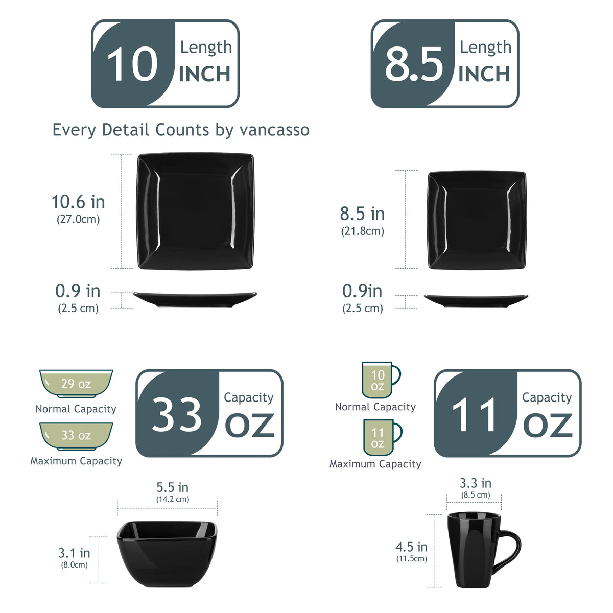 Vancasso Soho Porcelain Ceramic Square Dinnerware Set_COLLECTION