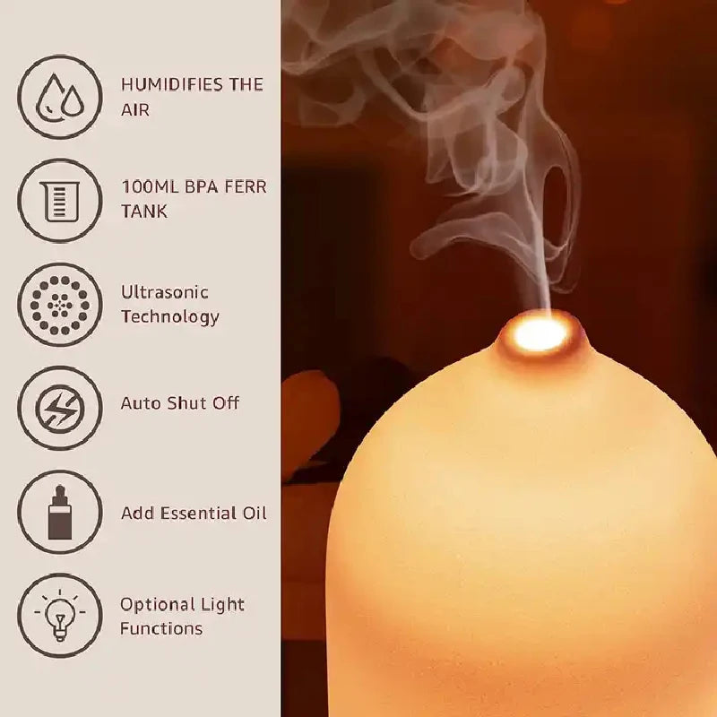 PDQ Ceramic Air Humidifier Aromatherapy Diffuser With LED Lights
