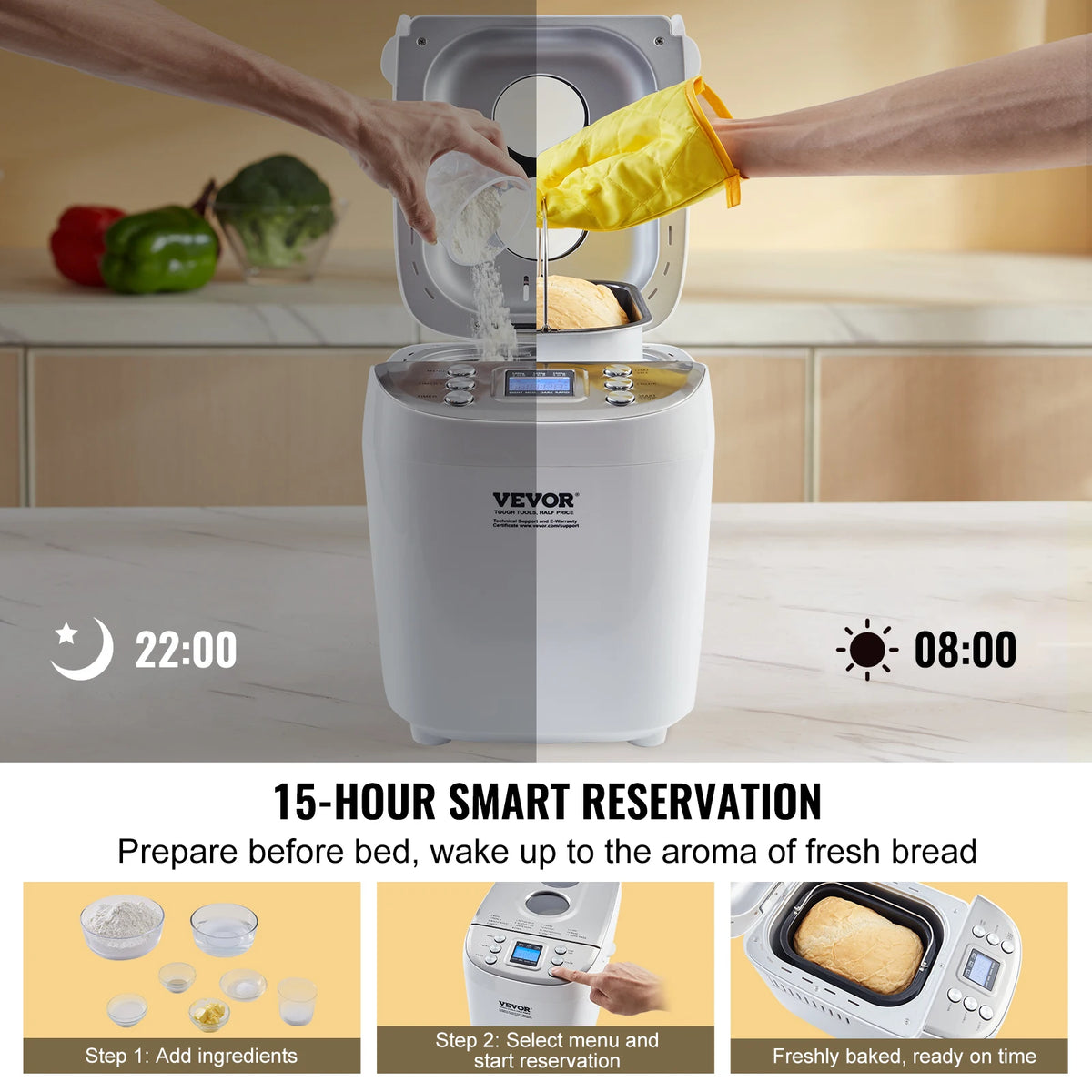 SucceBuy Automatic 15 Function Bread Maker Nonstick Ceramic Pan
