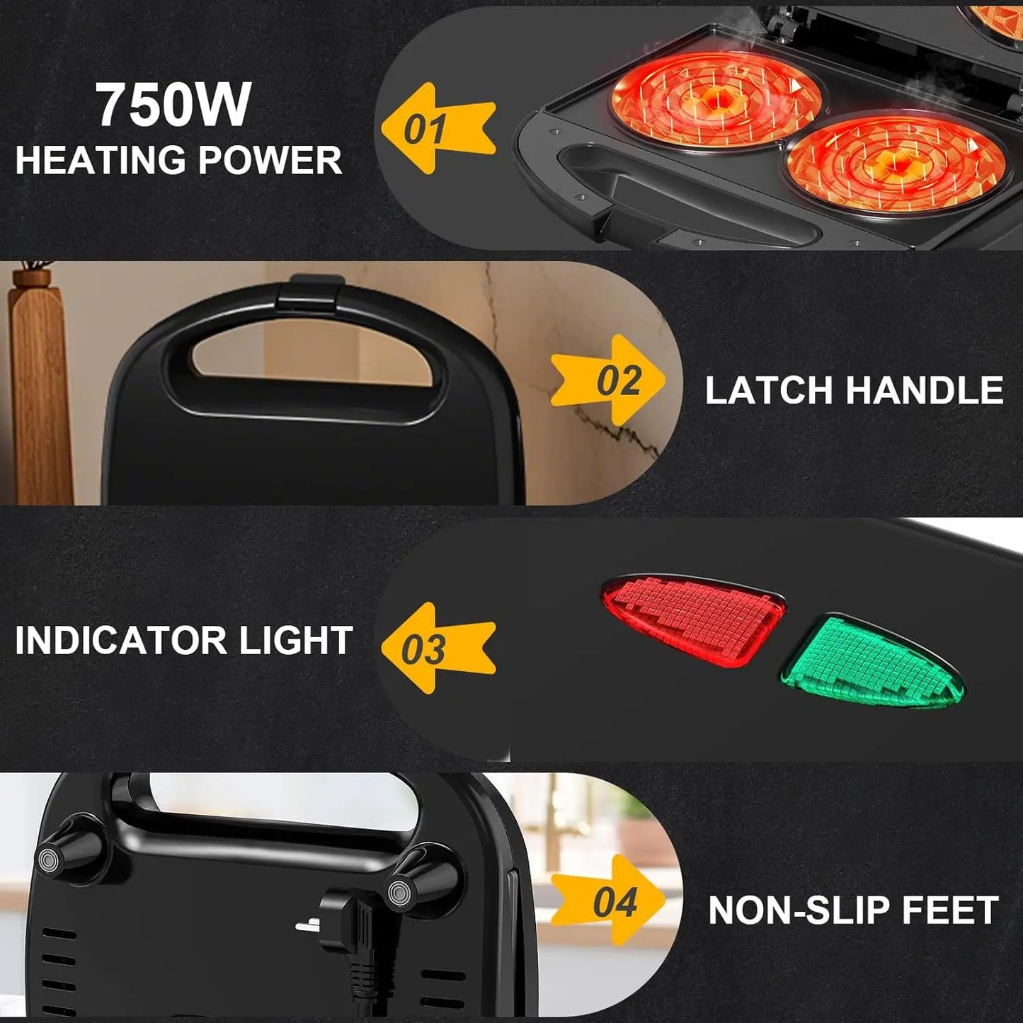 3-in-1 Sandwich Maker With Removable Plates Panini And Waffle Maker