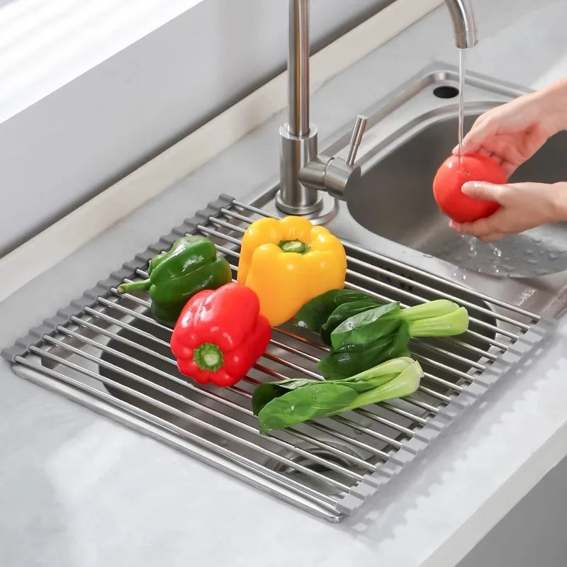 Foldable Dish Drainer Roll Up Rack Kitchen Sink Organizer