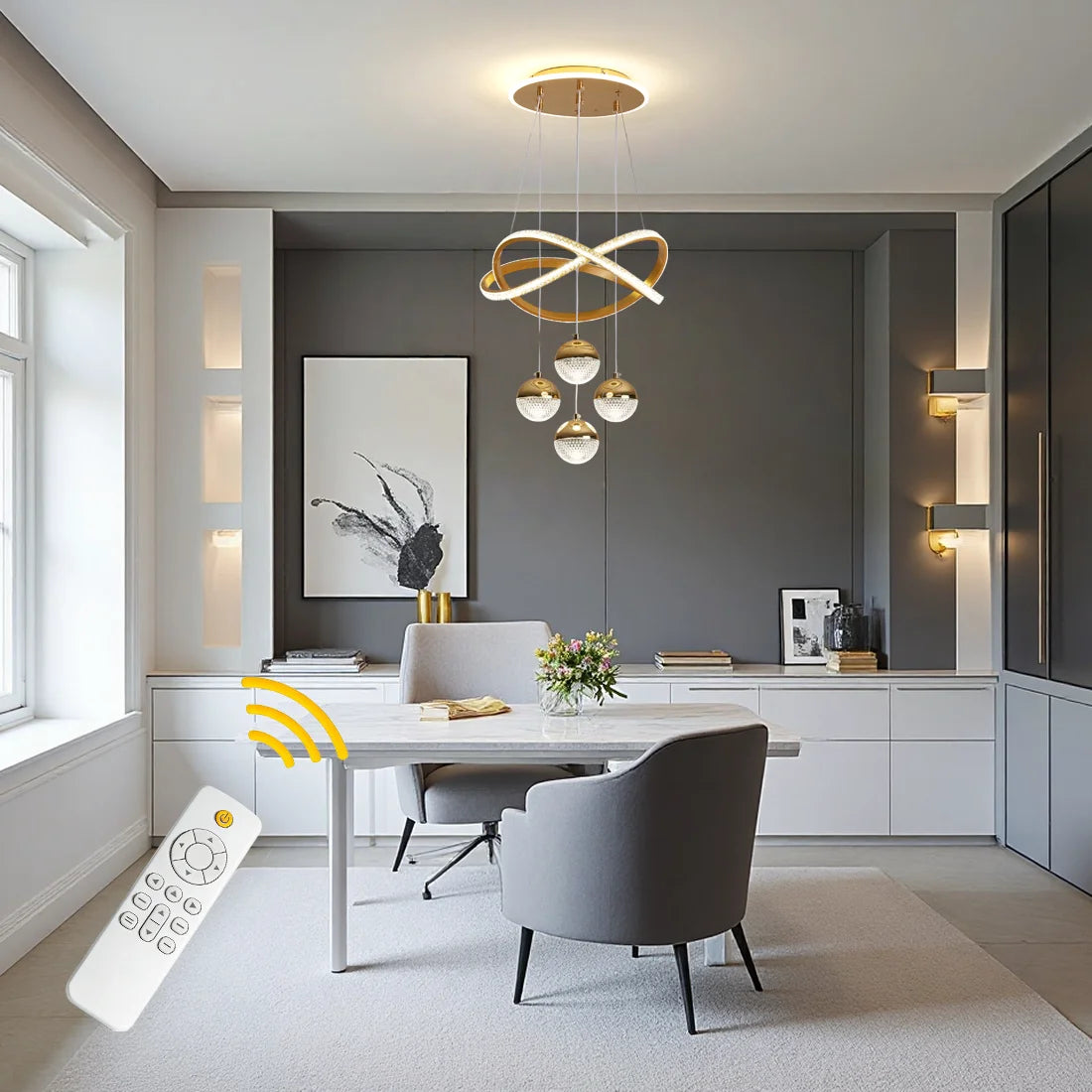 Modern LED Pendant Light With Four Spherical Heads Remote Control