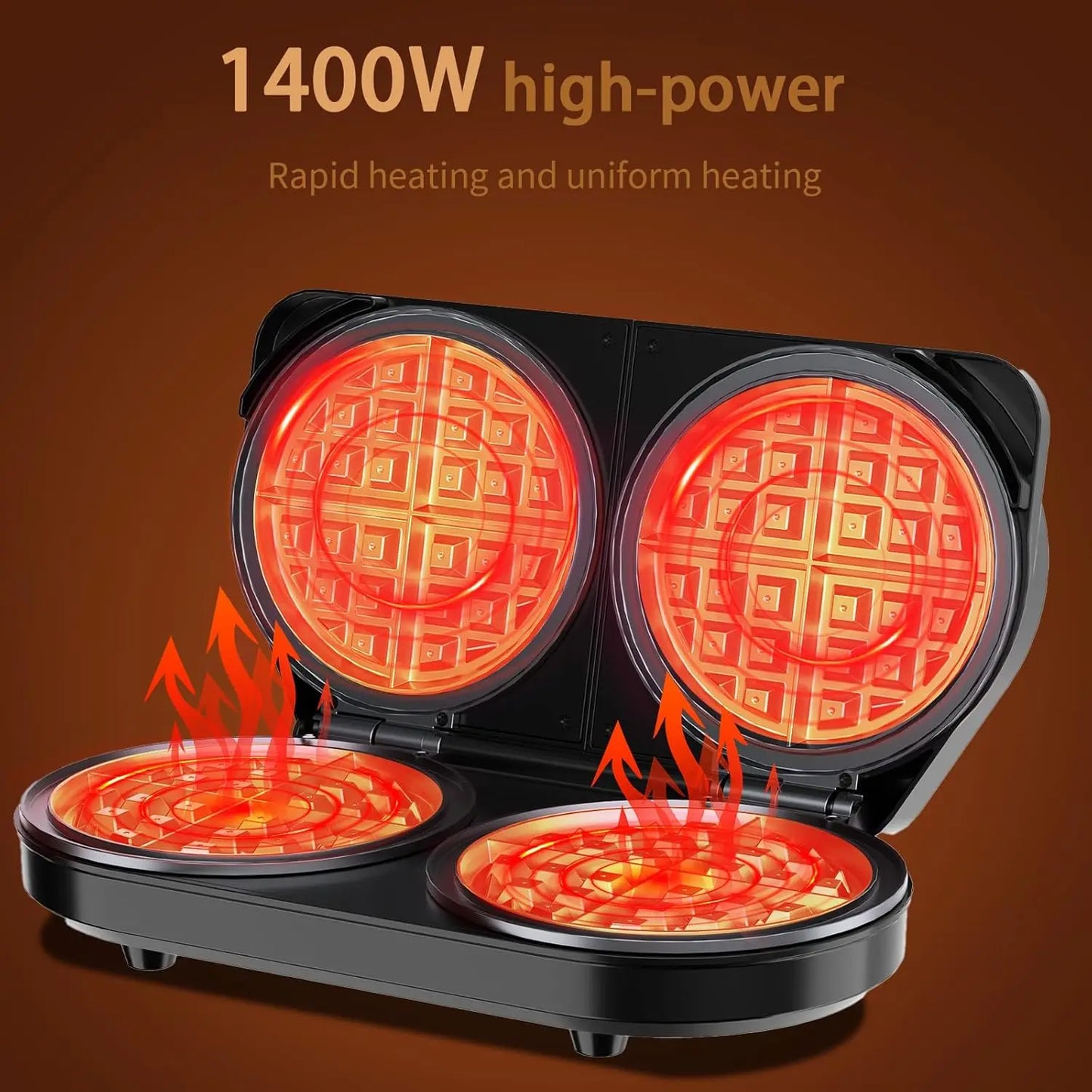Double Belgian Waffle Maker 1400W For Breakfast And Snacks