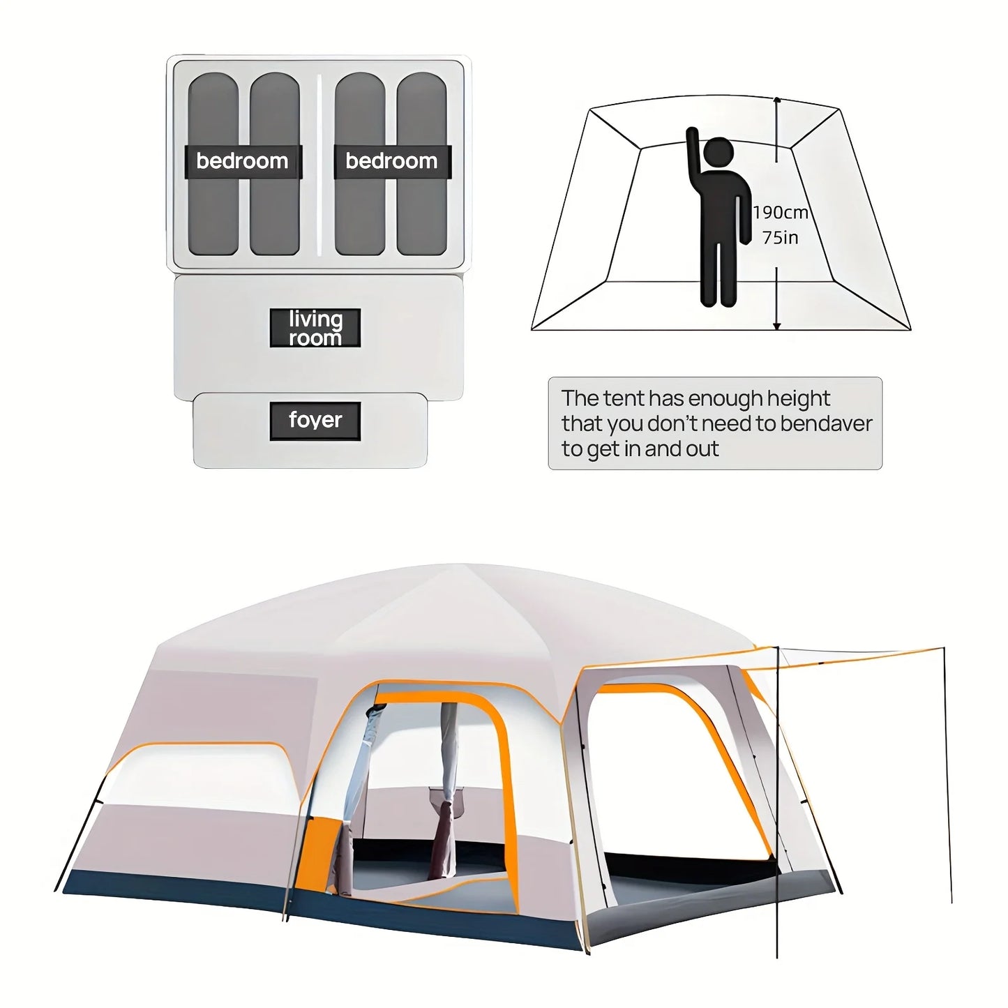Family Camping Tent With Mosquito Screen And Sunscreen Protection