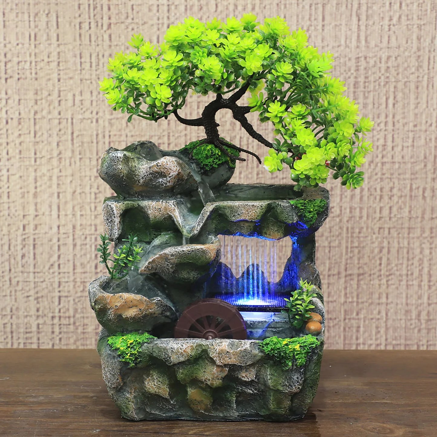 Indoor Resin Waterfall Fountain With Color Changing Led Lights