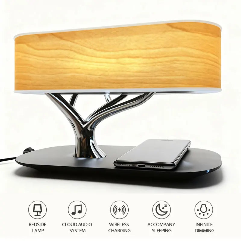 Wireless Charging Speaker Bedside Lamp With Adjustable Ambient Light