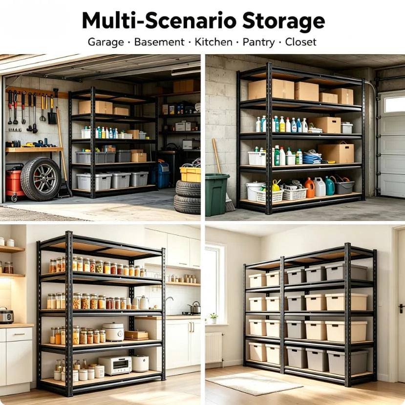 Heavy Duty Metal Storage Rack With Five Adjustable Tier Shelves