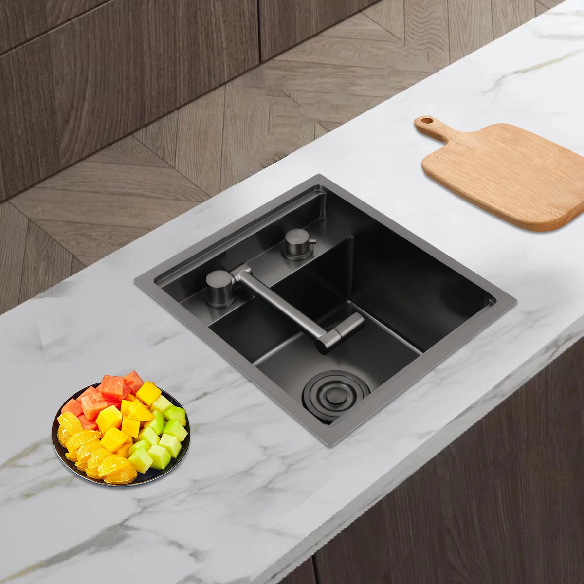 Bymaocar Stainless Steel Single Bowl Kitchen Sink With Rotating Faucet
