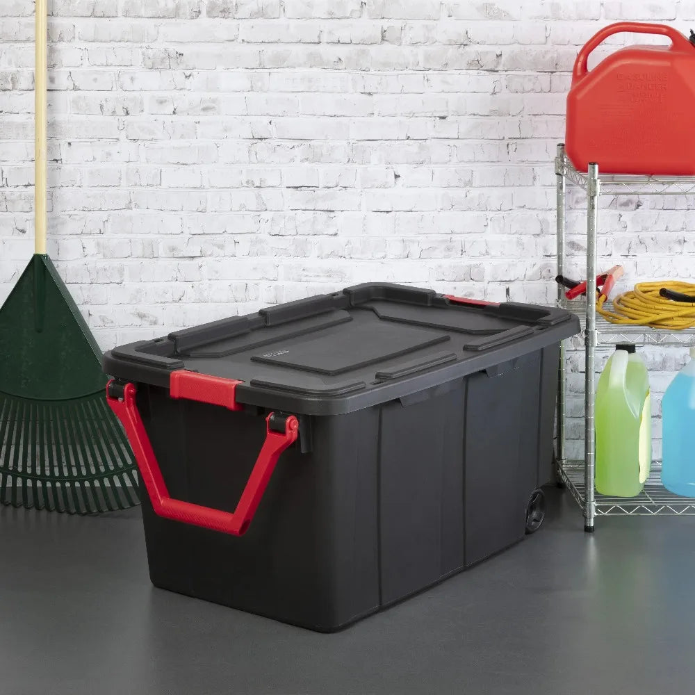 Sterilite Industrial Wheeled Plastic Storage Bin With Handle for Garages
