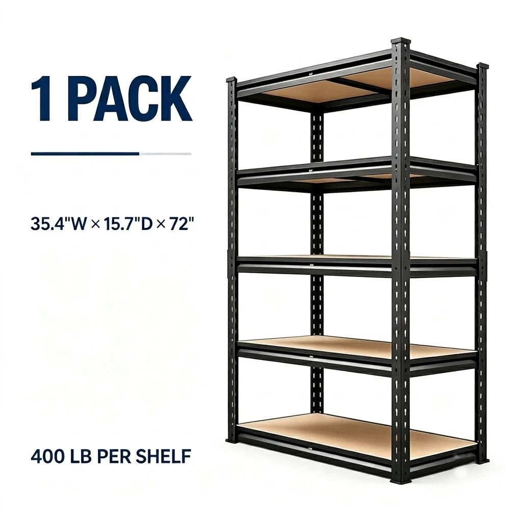 Heavy Duty Metal Storage Rack With Five Adjustable Tier Shelves