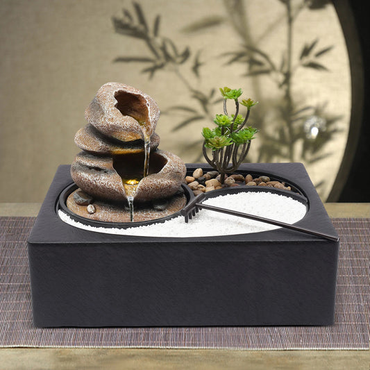 Bymaocar Tabletop Resin Rock Water Fountain With LED Light