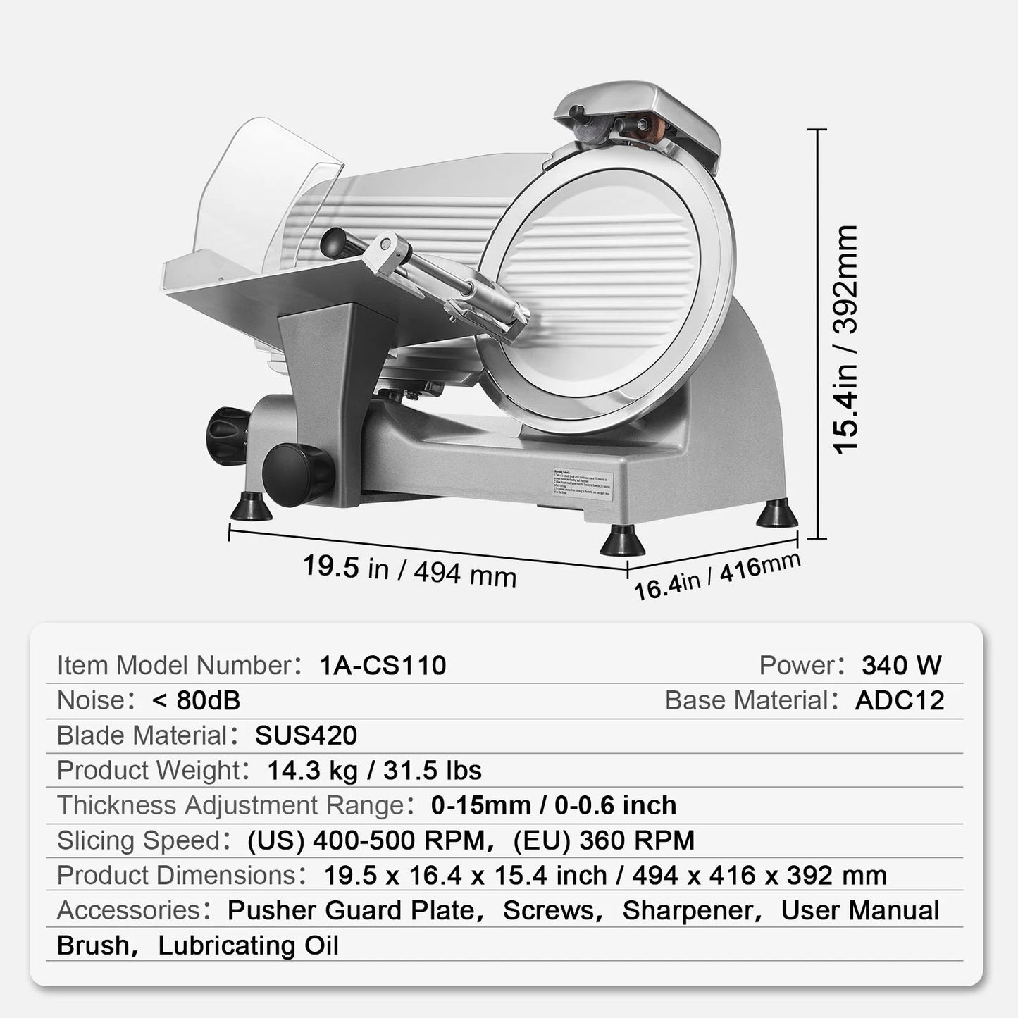 SucceBuy Electric Meat Slicer With Carbon Steel Blade Adjustable Thickness