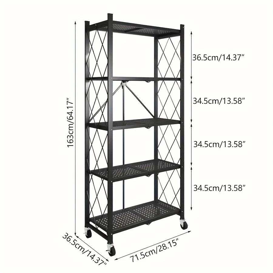 Heavy Duty Foldable Metal Storage Rack On Wheels For Garage Kitchen