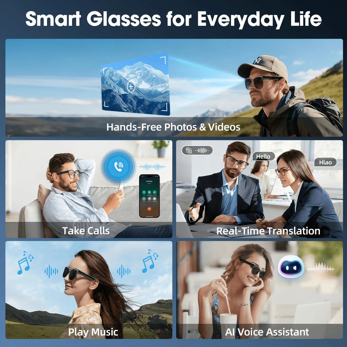 Smart Camera Glasses With HD Recording Bluetooth Translation And Calls