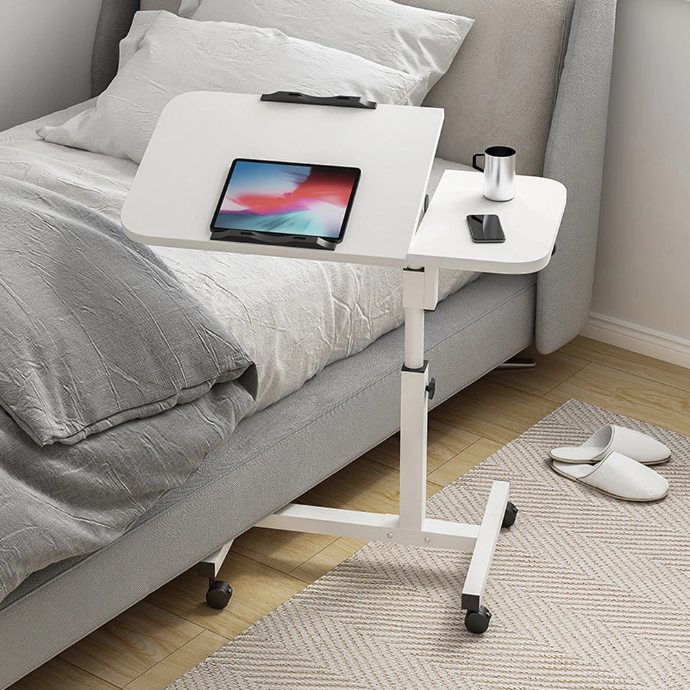Movable Overbed Table With Wheels, Adjustable Height Overbed Table, Rolling Tray Table, Medical Bedside Desk For Home Office