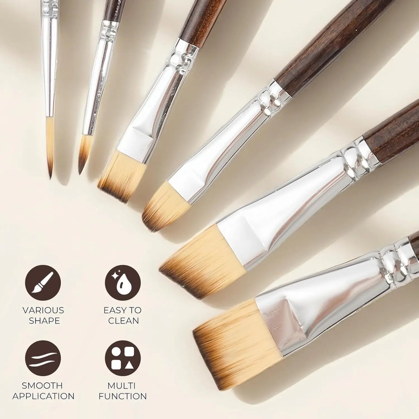 12 Piece Artist Paint Brush Set For Acrylic Oil Watercolor